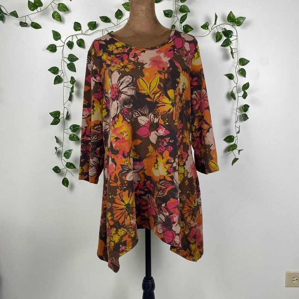 D&Co. boho earthy tunic top dress hippie gremlin scoop neck floral fairy grunge